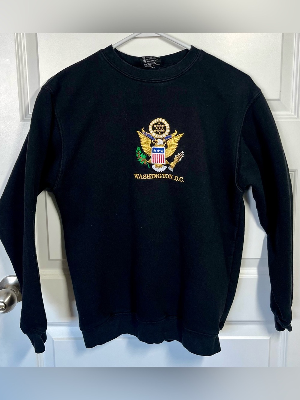 Washington DC Great Seal Eagle Sweatshirt USA Made Bayside Small Black Crewneck